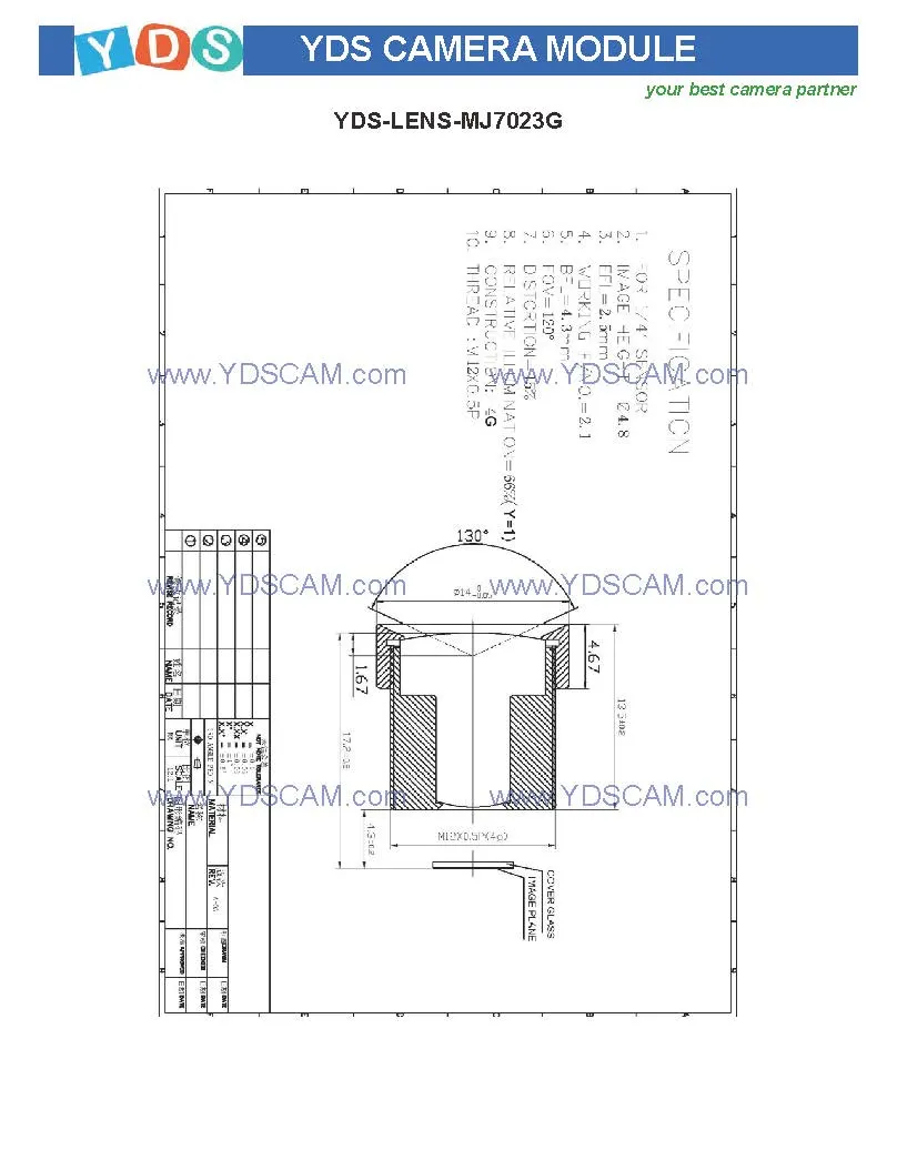 Yds-Q2mpf-Hm2143 V1.0 2MP Hm2143 RGB-IR Mipi and Dvp Parallel Interface M12 Fixed Focus Camera Module